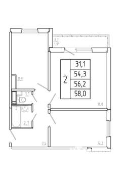 2-к квартира, вторичка, 56м2, 2/17 этаж