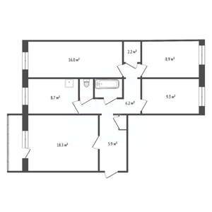 4-к квартира, вторичка, 83м2, 8/9 этаж