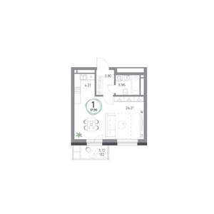 1-к квартира, вторичка, 37м2, 4/9 этаж
