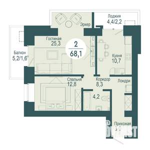 2-к квартира, строящийся дом, 68м2, 4/17 этаж