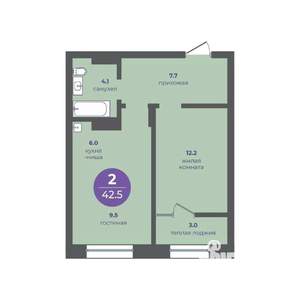 2-к квартира, вторичка, 43м2, 3/24 этаж