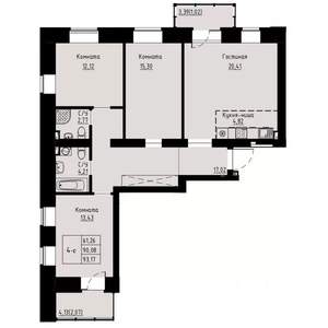 4-к квартира, строящийся дом, 93м2, 4/8 этаж