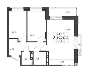 3-к квартира, строящийся дом, 65м2, 17/17 этаж