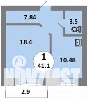 1-к квартира, строящийся дом, 41м2, 2/14 этаж