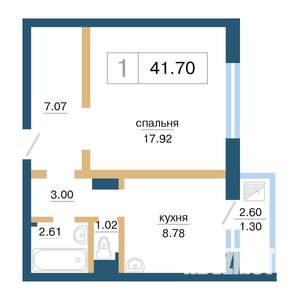 1-к квартира, строящийся дом, 42м2, 13/17 этаж