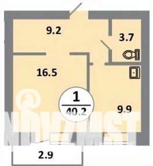1-к квартира, вторичка, 40м2, 9/14 этаж