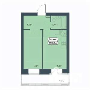 1-к квартира, строящийся дом, 40м2, 8/9 этаж