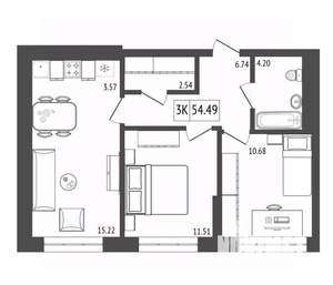 3-к квартира, вторичка, 54м2, 7/17 этаж