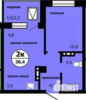 2-к квартира, строящийся дом, 36м2, 6/19 этаж