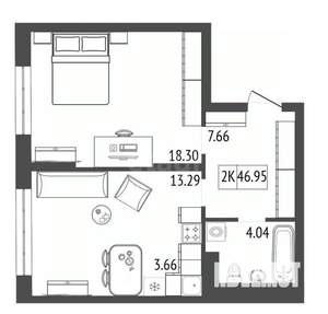 2-к квартира, вторичка, 47м2, 13/17 этаж