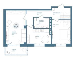 2-к квартира, вторичка, 64м2, 18/19 этаж