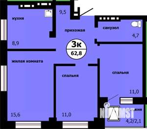 3-к квартира, строящийся дом, 61м2, 15/19 этаж