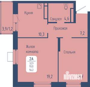 2-к квартира, строящийся дом, 56м2, 11/15 этаж