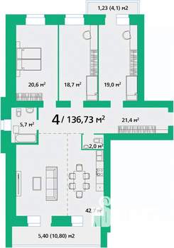 4-к квартира, строящийся дом, 137м2, 5/9 этаж