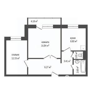 2-к квартира, вторичка, 53м2, 9/10 этаж