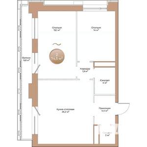 2-к квартира, вторичка, 75м2, 3/24 этаж