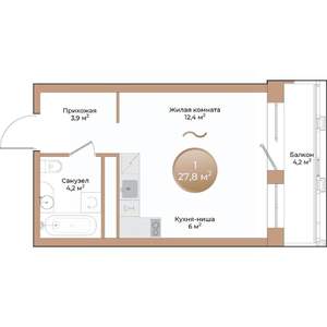 1-к квартира, вторичка, 28м2, 9/24 этаж