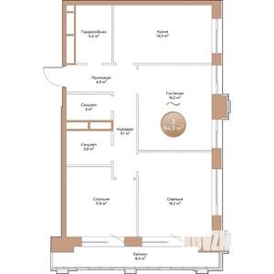 3-к квартира, строящийся дом, 84м2, 5/24 этаж