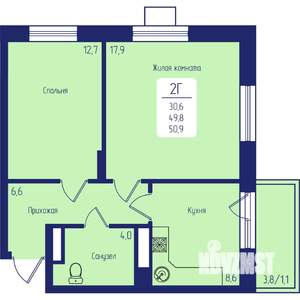 2-к квартира, вторичка, 51м2, 24/24 этаж