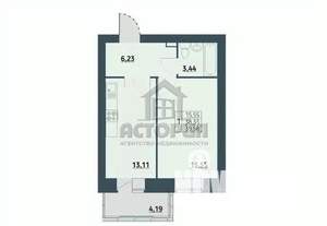 1-к квартира, сданный дом, 40м2, 4/9 этаж