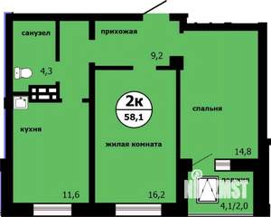 2-к квартира, строящийся дом, 57м2, 4/19 этаж