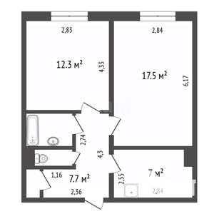 2-к квартира, вторичка, 48м2, 6/9 этаж