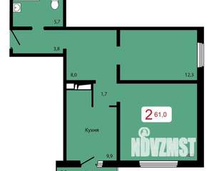 2-к квартира, вторичка, 61м2, 2/18 этаж