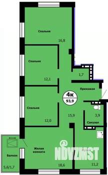 4-к квартира, строящийся дом, 92м2, 2/19 этаж