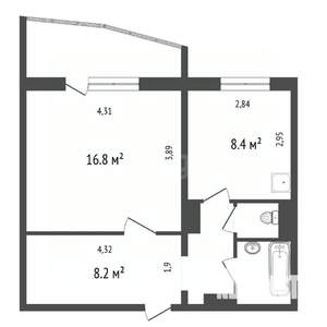 1-к квартира, вторичка, 40м2, 9/14 этаж