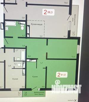 2-к квартира, вторичка, 61м2, 11/18 этаж