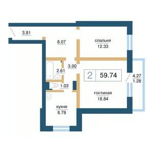 2-к квартира, вторичка, 60м2, 15/17 этаж