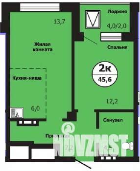 2-к квартира, строящийся дом, 46м2, 17/19 этаж