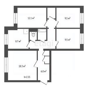 4-к квартира, вторичка, 78м2, 1/9 этаж