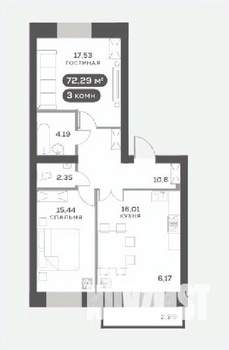 3-к квартира, вторичка, 72м2, 4/15 этаж