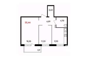 2-к квартира, вторичка, 56м2, 9/18 этаж