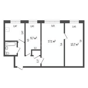 3-к квартира, вторичка, 56м2, 1/5 этаж