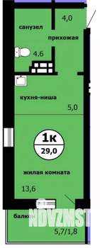 Студия квартира, строящийся дом, 29м2, 6/9 этаж