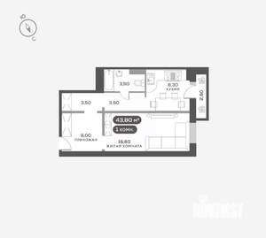 1-к квартира, вторичка, 44м2, 2/17 этаж