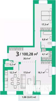 3-к квартира, строящийся дом, 100м2, 5/9 этаж