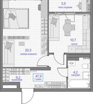 1-к квартира, вторичка, 48м2, 12/24 этаж