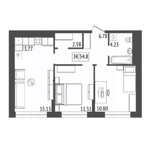 3-к квартира, вторичка, 55м2, 10/17 этаж