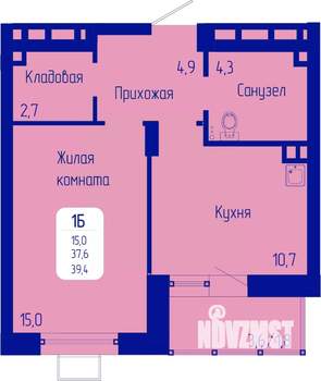 1-к квартира, строящийся дом, 39м2, 9/12 этаж