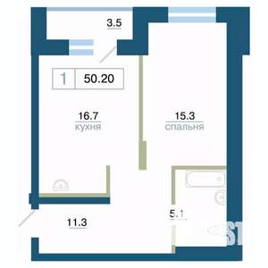 1-к квартира, вторичка, 50м2, 6/24 этаж