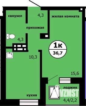 1-к квартира, строящийся дом, 36м2, 8/19 этаж