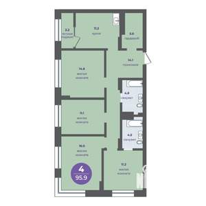 4-к квартира, вторичка, 93м2, 14/15 этаж