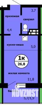 Студия квартира, сданный дом, 26м2, 7/9 этаж