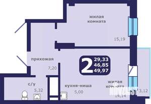 2-к квартира, вторичка, 50м2, 22/25 этаж