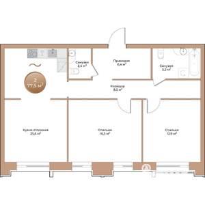 2-к квартира, строящийся дом, 78м2, 2/24 этаж