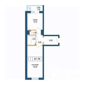 1-к квартира, вторичка, 38м2, 16/17 этаж