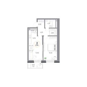 2-к квартира, вторичка, 52м2, 8/9 этаж